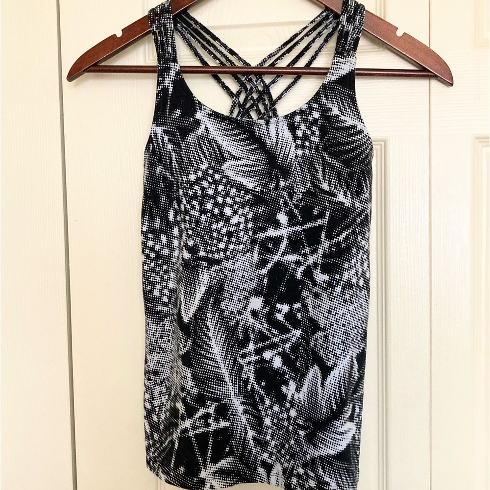 Calvin Klein Black White and Gray Pattern DryFit Razorback Crisscross Tank Top